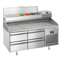 Mesa de enfriamiento para pizza (GN) - con 4 cajones 1/2 (GN 1/1) y vitrina superior de enfriamiento para 6 contenedores GN 1/4