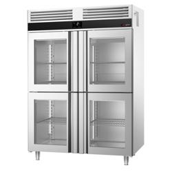 Koelkast RVS PREMIUM - GN 1/1 - GN 2/1 - 1400mm - 1400liter - tot -2°C tot +8°C - met 4 glasdeuren - geforceerde koeling, LED‑verlichting & legroosters