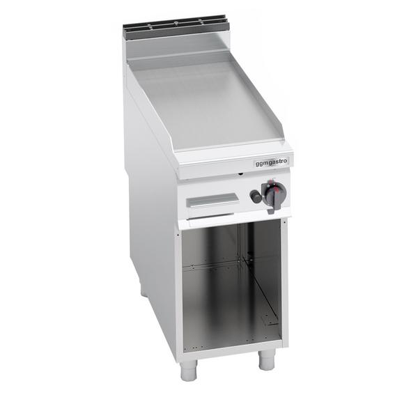 Plinski roštilj - 10 kW - Glatka - površina pečenja: 396x667 mm - na otvorenom ormariću - satinirana (Scotch-Brite) završna obrada
