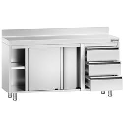 Edelstahl Arbeitsschrank PREMIUM - 1400x700mm - mit 3 Schubladen rechts & Aufkantung