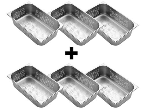 (6 stuks) Rvs GN bak GN 1/1 - geperforeerd - Hoogte: 150mm