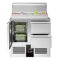 Zubereitungstisch Mini PREMIUM - 900mm - 1 Tür & 2 Schubladen - für 5x GN 1/6