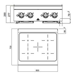 موقد تحريضي PAOLO 700 - 800x730x290mm - 14 kW - 4 مناطق طهي