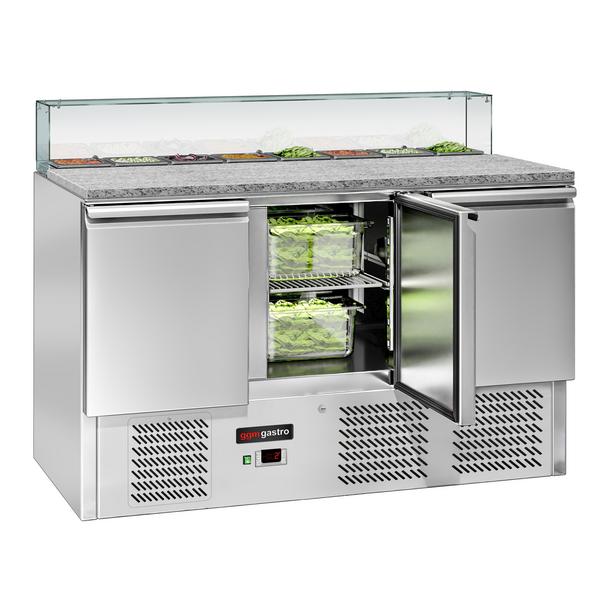 Saladette ECO - 1368mm - 3 deuren - met rechte glazen opzetvitrine voor 8x GN 1/6