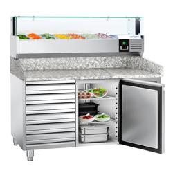 Commercial Refrigerated Pizza Prep Counter PREMIUM - 1500x800 - 1 Door - 7 Drawers - Top Display Rail LED - 7x GN 1/4 