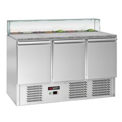 Saladette ECO - 1368mm - 3 deuren - met rechte glazen opzetvitrine voor 8x GN 1/6