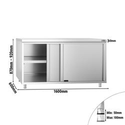 Edelstahl Arbeitsschrank PREMIUM - 1600x600mm - mit Schiebetür ohne Aufkantung