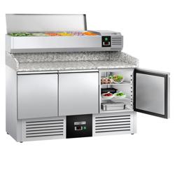 Pizzawerkbank PREMIUM - 1400x700mm - met granieten werkblad - met 3 deuren - incl. opzetkoelvitrine - 6x GN 1/4