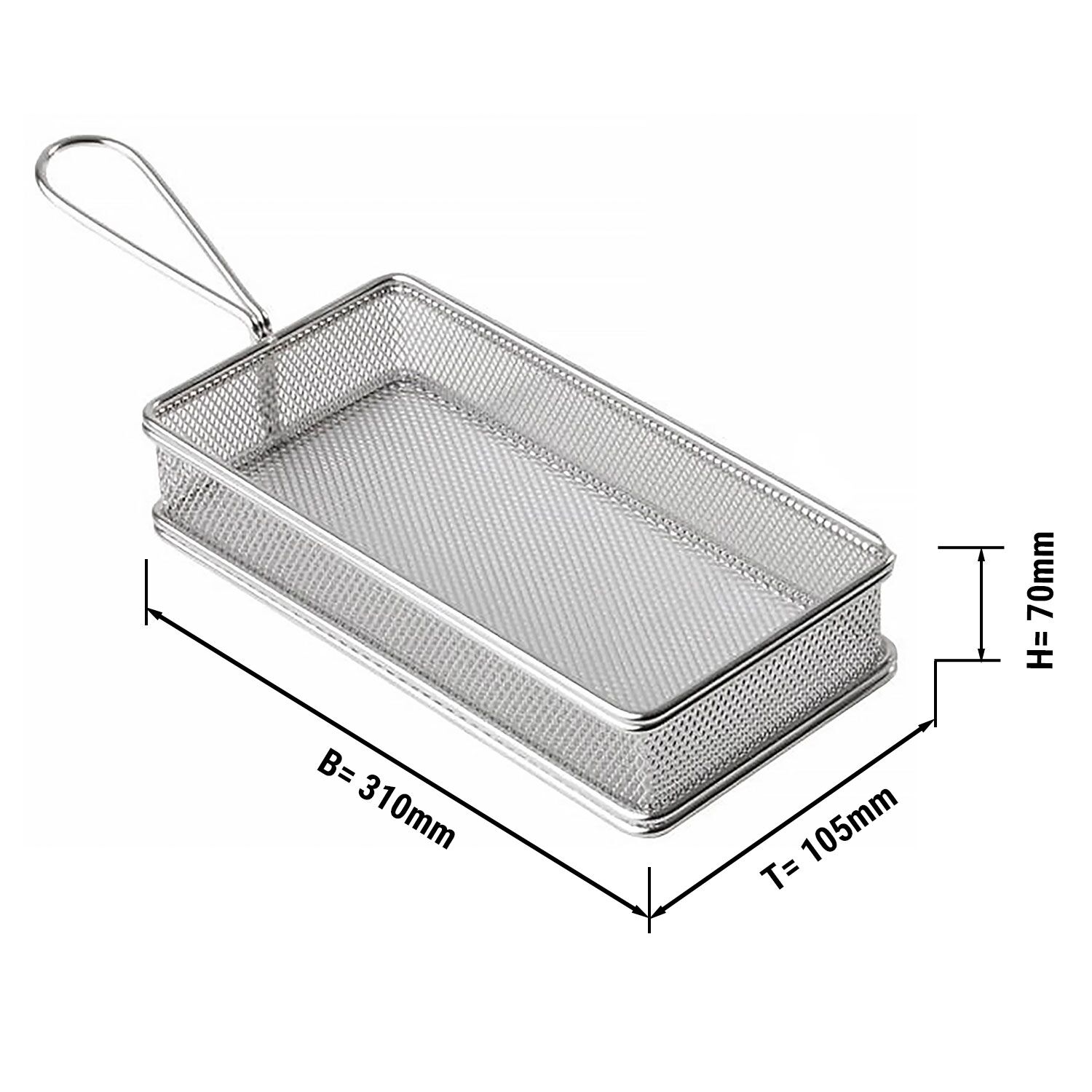 Cesta de presentación - acero inoxidable - rectangular - 310x105x70mm - con 1 mango