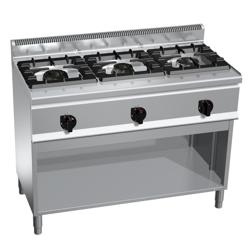 Cucina a gas professionale - LORENZO 600 - 1200x600x1020mm - 31,0 kW - 3 fuochi - su vano aperto - alta potenza