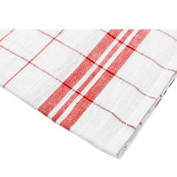 (12 pz) Strofinaccio per bicchieri - Lino e cotone - 65x65cm - Rosso/Bianco