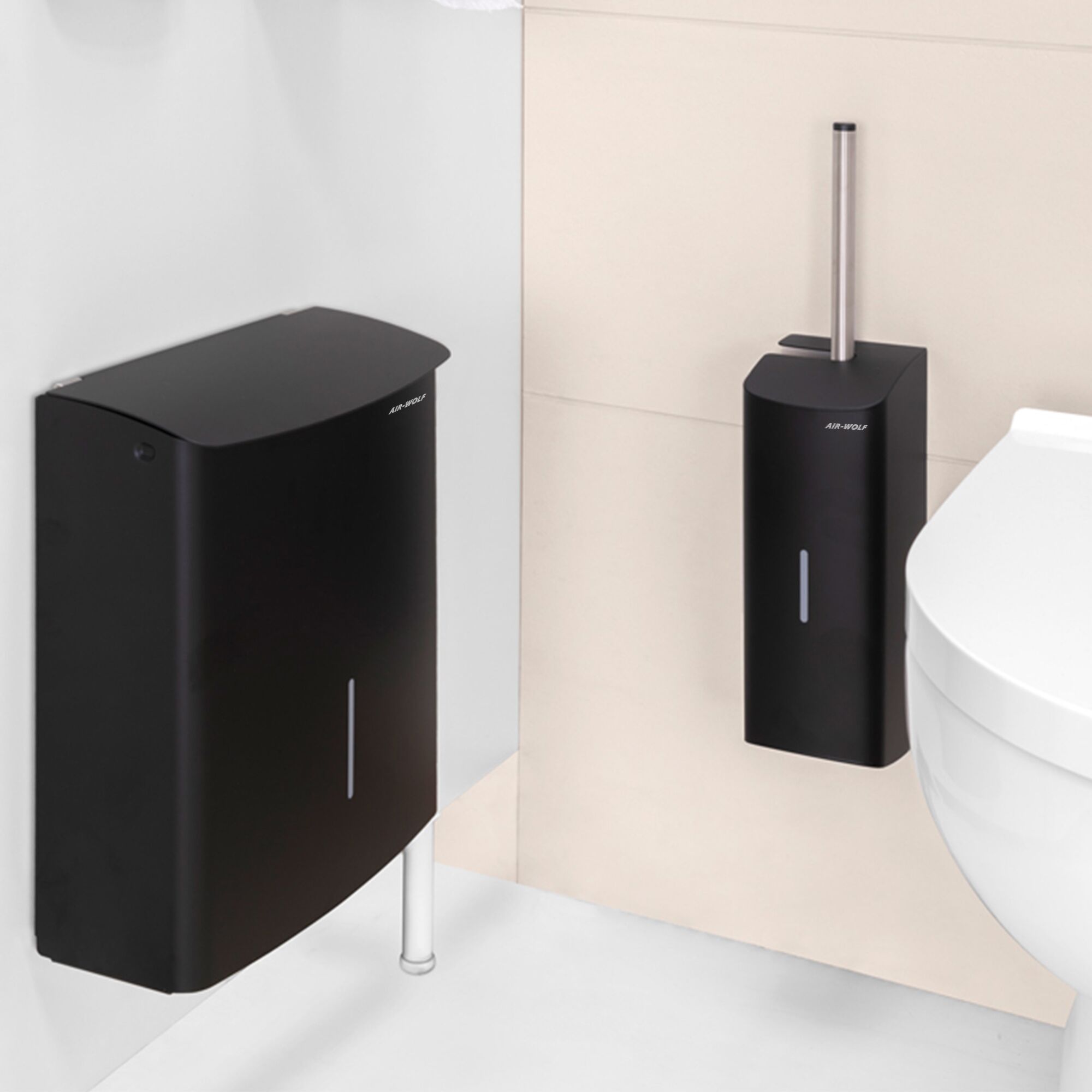 AIR-WOLF | Porte-brosse WC à façade fermée – Inox noir mat