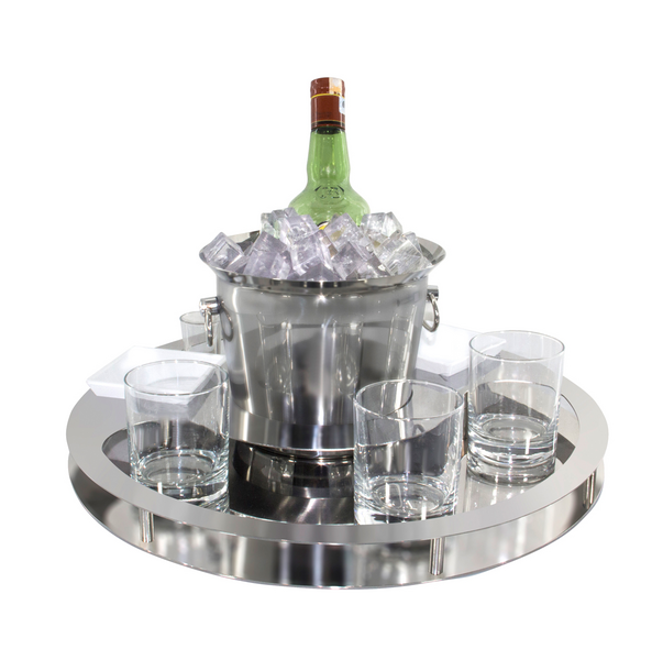 Barset met flessenkoeler & 2 snackschalen - Chroom
