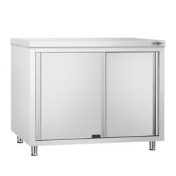 Tavolo armadiato passante in acciaio inox PREMIUM - 1200x600mm - con 4 porte scorrevoli su due lati