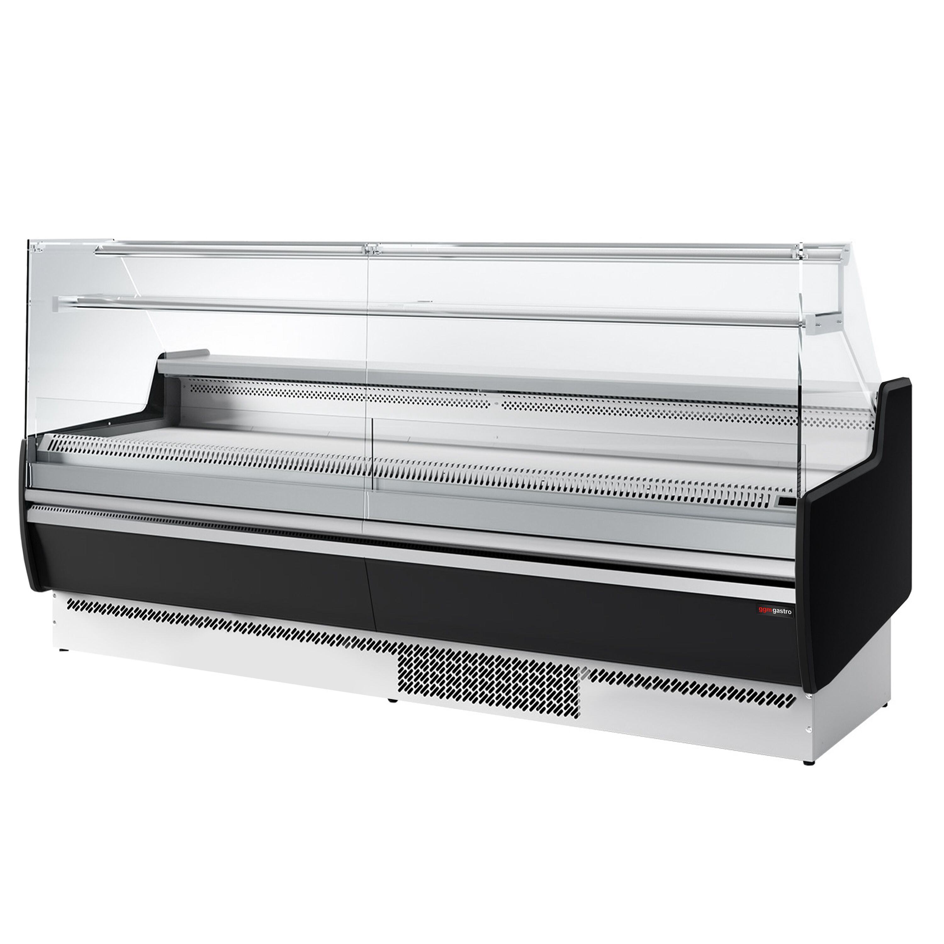 Comptoir vitrine réfrigérée - 2560mm - +0/+6°C - 4 portes - 1 étagère - Façade noire