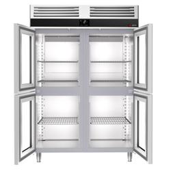 Koelkast RVS PREMIUM - GN 1/1 - GN 2/1 - 1400mm - 1400liter - tot -2°C tot +8°C - met 4 glasdeuren - geforceerde koeling, LED‑verlichting & legroosters