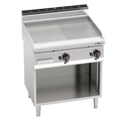 Gasbakplaat - 13,8kW - 1/2 glad 1/2 geribbeld - Bakoppervlak: 795x500mm - met open onderbouw