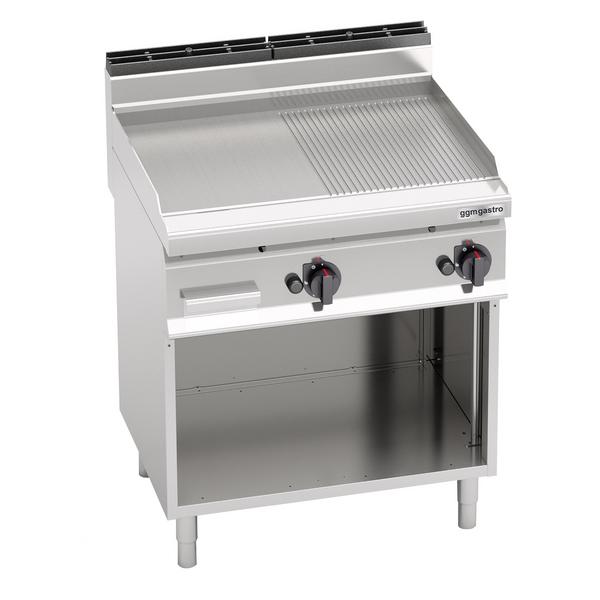 Gasbakplaat - 13,8kW - 1/2 glad 1/2 geribbeld - Bakoppervlak: 795x500mm - met open onderbouw