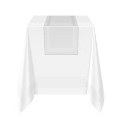 (90 pcs) Chemin de table damassé Tessin Atlas - bande satin - 40x130cm - Blanc