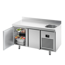 Koelwerkbank Premium PLUS - 1468x600mm - met 1 spoelbak, 2 deuren & achterwand