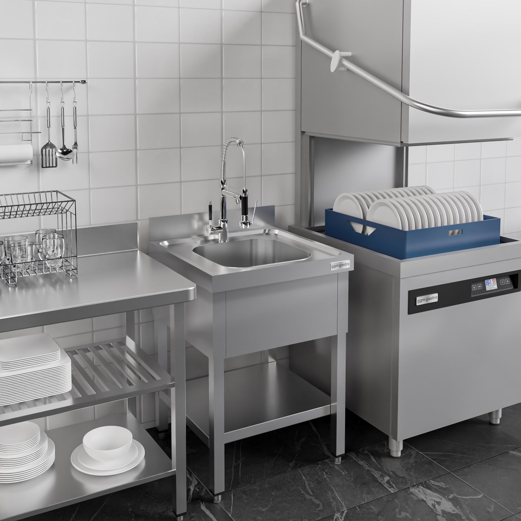 Stół zlewozmywakowy ECO - 600x600 mm - z dolną półką i 1 zlewem