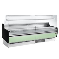 Csemegepult - 2560x953 mm - ventilációs - egyenes frontüveges - 4 ajtóval - 1 polccal - hellzöld - 282 liter