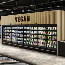 (4 pz) Supermercato-Espositore murale refrigerato - 7500mm - +0°/+4°C - con 16 porte a battente in vetrocamera senza cornice & 5 ripiani - Nero