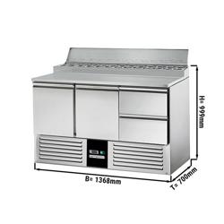 Zubereitungstisch Mini PREMIUM - 1370mm - für 8x GN 1/6 - 2 Türen & 2 Schubladen