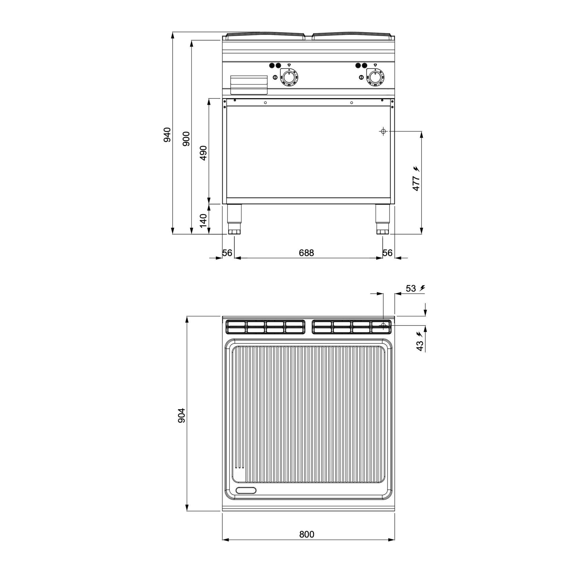 Plaque de cuisson électrique - 13,7 kW - rainurée