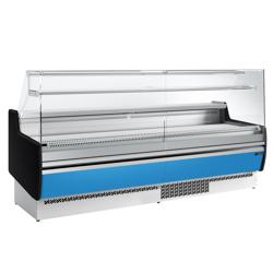 Banco gastronomia professionale - 2560x953mm - Ventilata - 282 L - Vetro dritto - Pannello frontale Hellblau - con 4 porte - con 1 ripiano