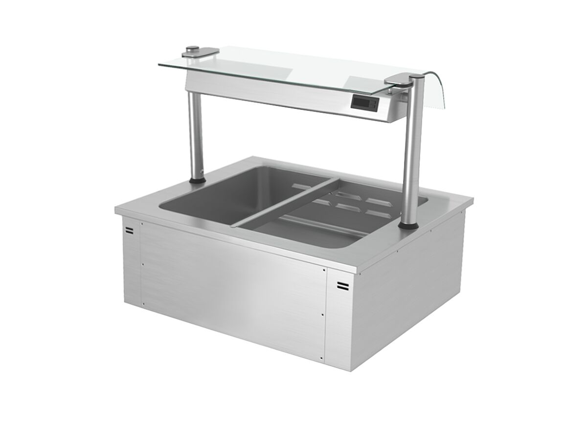 Встраиваемая Водяная  Баня  (Bain-marie)  0,8 м - 2x GN 1/1- со Стеклянной Панелью для защиты от брызг