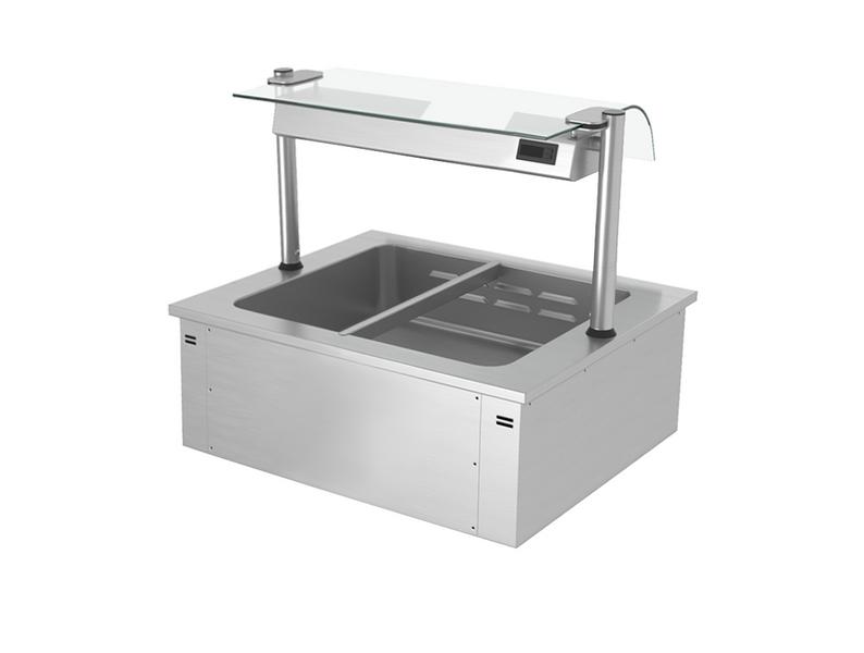 Inbouw bain-marie (drop-in) - 800mm - 1,46 kW - 2x GN 1/1 - met (glazen) spatscherm
