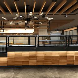 Hot Servery Counter TORONTO - 800mm - wood front - Bain Marie Top for 2x GN 1/1 - Black Granite Worktop