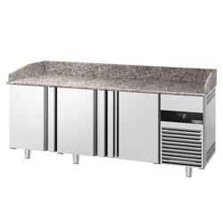 Banco pizza refrigerato PREMIUM - 2100x800mm - con 3 porte - piano in granito