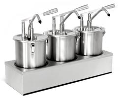 Sausdispenser - RVS - 3-delig - 3x4L - 605x205x415mm - instelbare dosering - met bak - incl. RVS frame