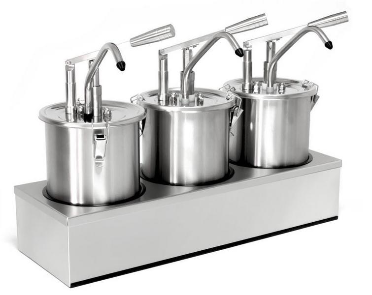 (3) Frank Rosin | Commercial Triple Sauce Pump Dispenser with Stand - Stainless Steel - 12 L