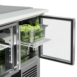 Saladette PREMIUM - 903mm - 2 glazen deuren - met ingang voor 2x GN & 3x GN 1/6 & Roestvrijstalen deksel