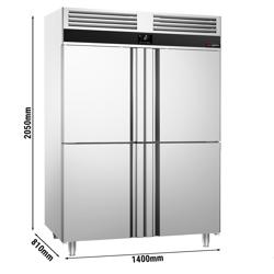 Koelkast RVS PREMIUM - GN 1/1 - GN 2/1 - 1400mm - 1400liter - tot -2°C tot +8°C - met 4 halve deuren - geforceerde koeling, LED‑verlichting & automatische ontdooiing