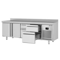 Commercial Counter Fridge PREMIUM PLUS - 2452x600mm - with 2 doors - 4 drawers [1/2] - with upstand - capacity 510 litres