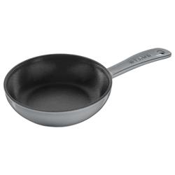 STAUB| Round Enameled Cast Iron Skillet – Ø 16 cm - Rustic Graphite Grey, No Pour Spout
