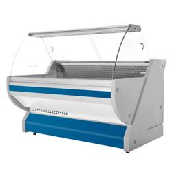 Koeltoonbank - 2025x1150mm - 400 liter - kleur blauw - gebogen ruit - granieten werkblad