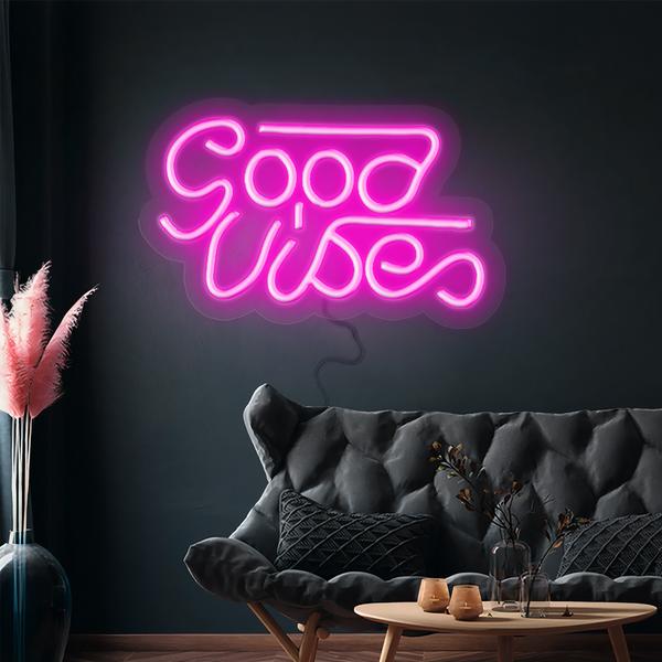 LED svjetleći znak - Good Vibes - Ružičasta - 330 x 180 mm