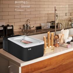 Vetrina gelato da banco - 465mm - Refrigerazione statica - per 2x Vasca da gelato da 5 Litri - Nero - Vetro dritto - Apertura coperchio lato cliente