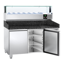 Rashladni pult za pripremu pizze PREMIUM - 1500x800 mm - sa 2 vrata - uklj. Rashladna nadograđena vitrina LED - 7x GN 1/4