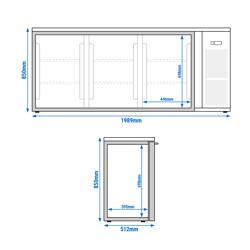 Bar- & Getränkekühltisch PREMIUM - 1989x528mm - 410 Liter - mit 3 Glastüren