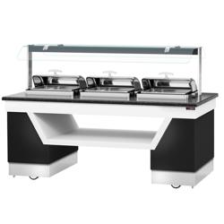 Buffet warmhoud BELFAST - 2300mm - met 3 chafing dishes & zwenkwielen - zwart