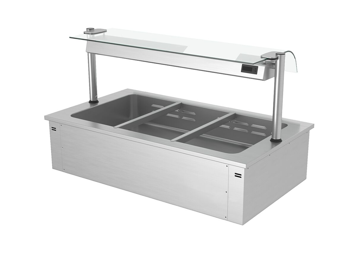 Встраиваемая Водяная Баня (Bain-marie) 1,1 м - 3x GN 1/1 - со Стеклянной Панелью для защиты от брызг