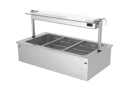 Встраиваемая Водяная  Баня  (Bain-marie)  1,1 м - 3x GN 1/1 - со Стеклянной Панелью для защиты от брызг