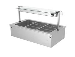 Drop-in Bain Marie - 1000mm - 3x GN 1/1 - 200mm deep - 2,19 kW - with Glass Sneeze Guard