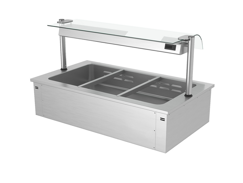 Встраиваемая Водяная Баня (Bain-marie) 1,1 м - 3x GN 1/1 - со Стеклянной Панелью для защиты от брызг